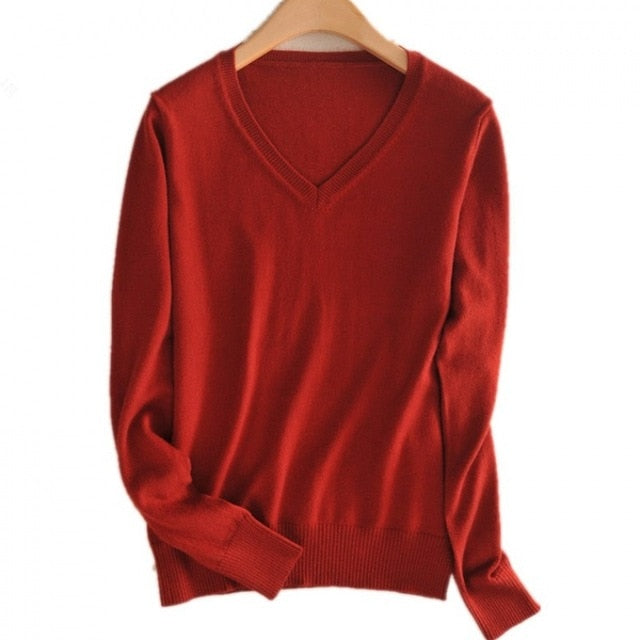 WILUXE  Sweater V-Neck  Autumn Cashmere Wool Knit Sexy