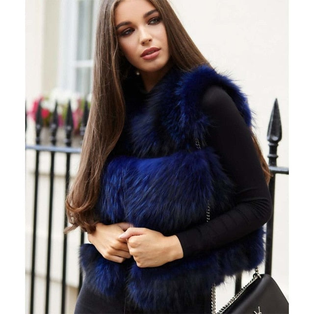 WILUXE  Women Real Raccoon Fur Vest 100% Real