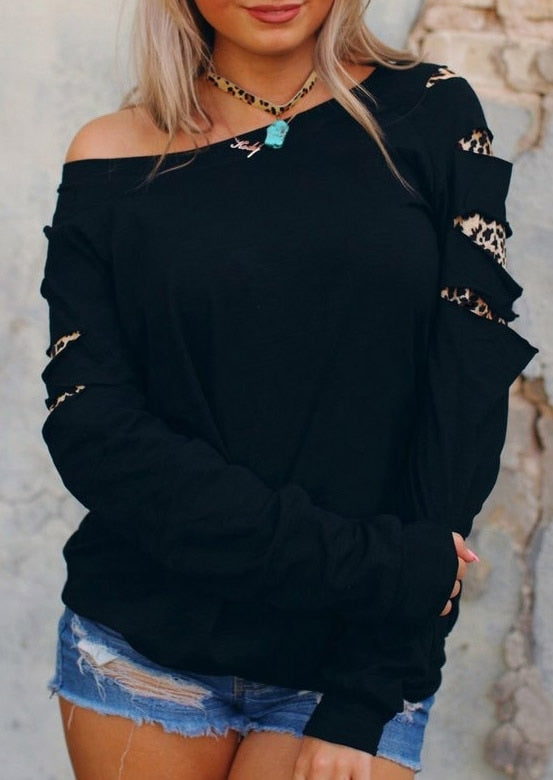 WILUXE Women Leopard Printed One Shoulder Sweatshirt Female Harajuku Black Pollver Hooded Tops Korean Long-sleeved  Harajuku Hoodies