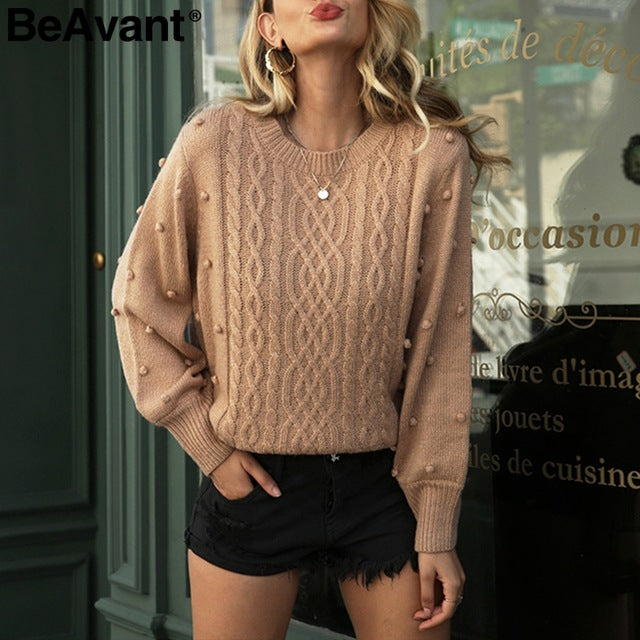 WILUXE Knitted winter sweater women pullover Lantern sleeve ladies sweaters female Minimalist pull femme sweet white jumper