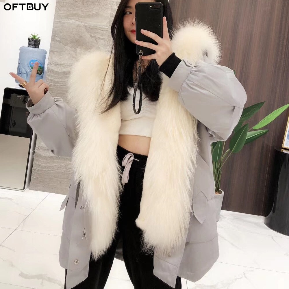 WILUXEReal Fox Fur Parka Outwear Thick Warm Rex