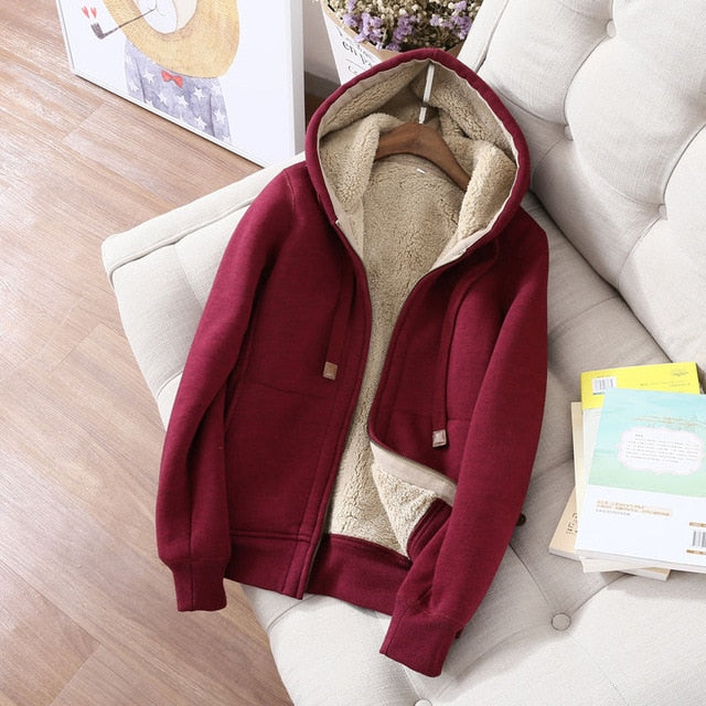 WILUXE Autumn Winter Sweatshirt Women Plus Velvet Oversized Hoodies Jacket Long Sleeve Sweatshirt Sportswear Warm Women's Hoodies Z64