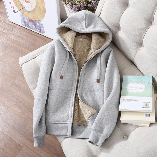 WILUXE Autumn Winter Sweatshirt Women Plus Velvet Oversized Hoodies Jacket Long Sleeve Sweatshirt Sportswear Warm Women's Hoodies Z64