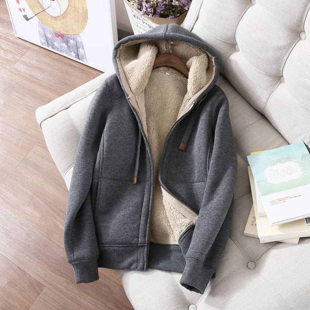 WILUXE Autumn Winter Sweatshirt Women Plus Velvet Oversized Hoodies Jacket Long Sleeve Sweatshirt Sportswear Warm Women's Hoodies Z64