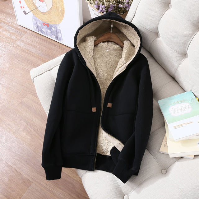 WILUXE Autumn Winter Sweatshirt Women Plus Velvet Oversized Hoodies Jacket Long Sleeve Sweatshirt Sportswear Warm Women's Hoodies Z64