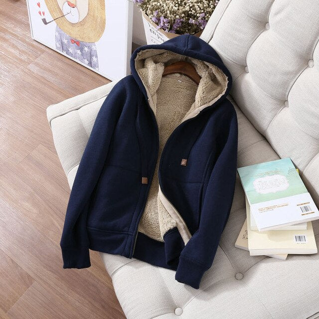WILUXE Autumn Winter Sweatshirt Women Plus Velvet Oversized Hoodies Jacket Long Sleeve Sweatshirt Sportswear Warm Women's Hoodies Z64