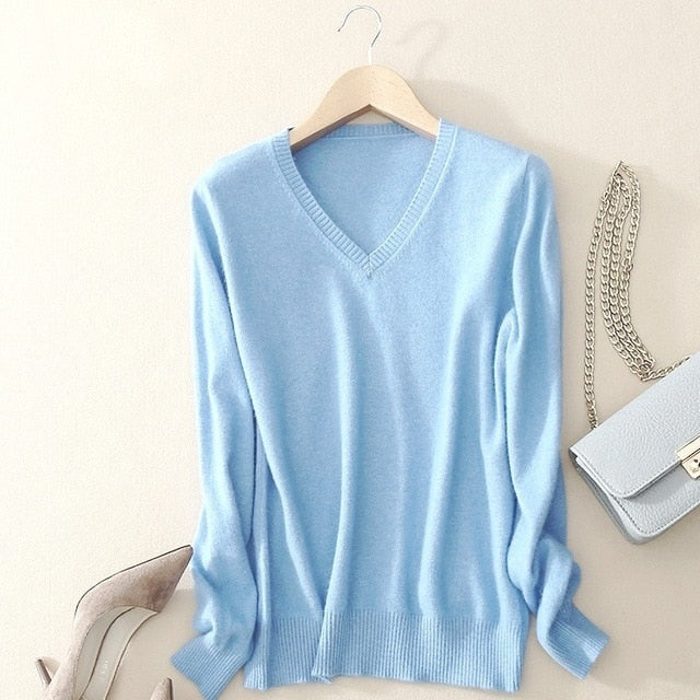 WILUXE  Sweater V-Neck  Autumn Cashmere Wool Knit Sexy