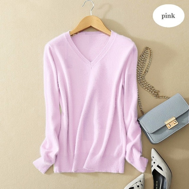 WILUXE  Sweater V-Neck  Autumn Cashmere Wool Knit Sexy